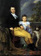 Joseph Denis Odevaere Portrait of a Prominent Gentleman with his Daughter and Hunting Dog oil painting